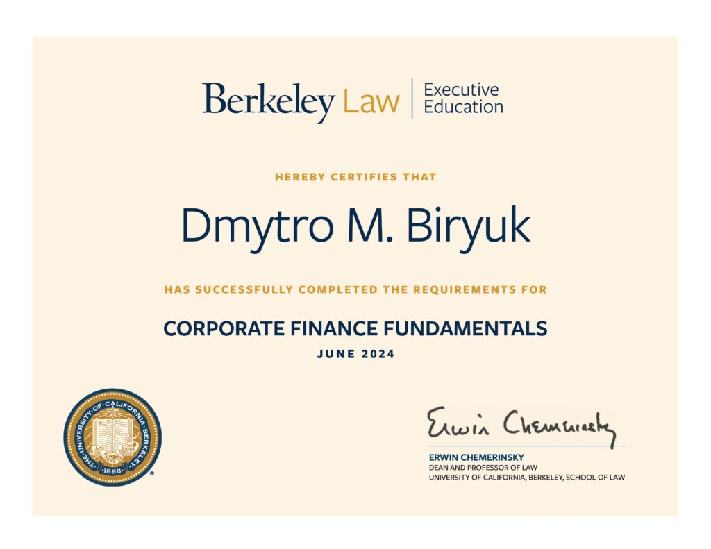 Berkeley Law Executive Education Corporate Finance Fundamentals Certificate
